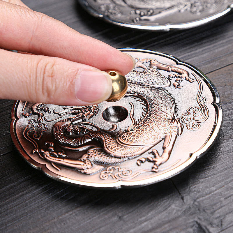 Round Auspicious Dragon Protection Copper Alloy Stick Incense Burner Decoration - Image 4