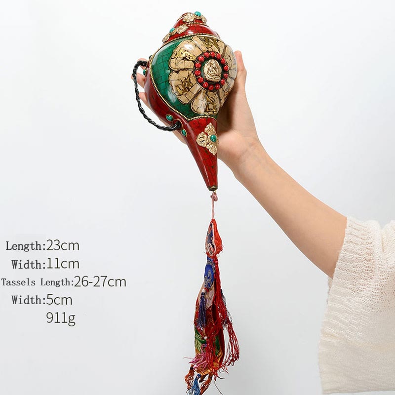 Tibetan Handmade Shankha Om Mani Padme Hum Buddha Avalokitesvara Turquoise Conch Shell Positive Decoration - Image 23