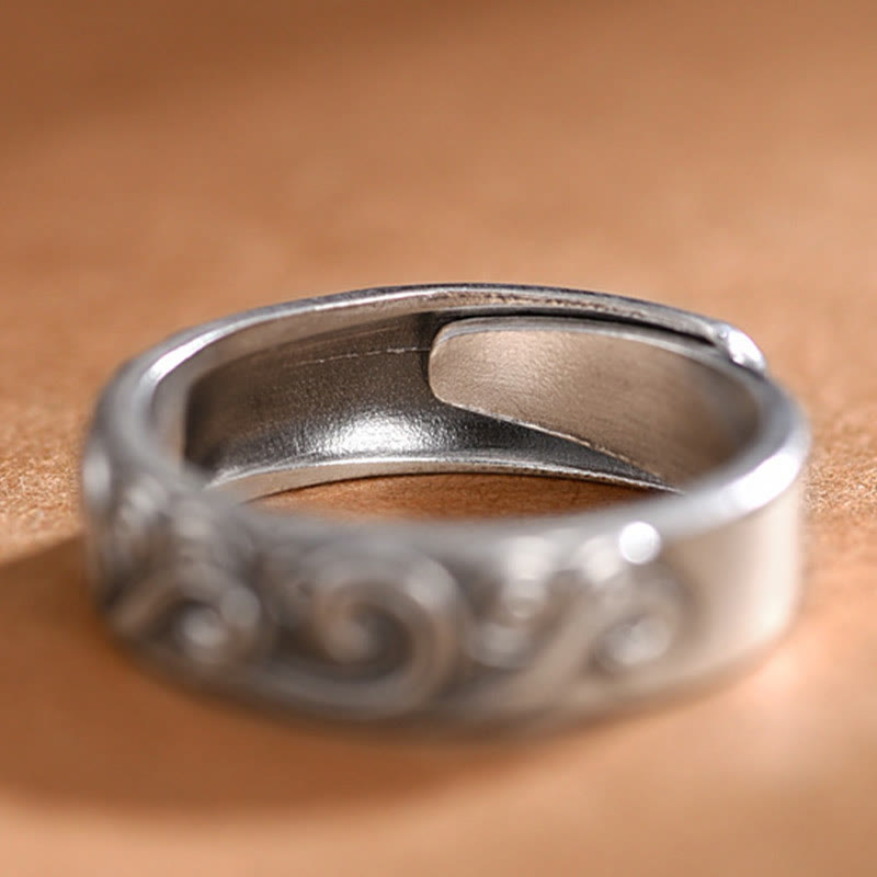 999 Sterling Silver Auspicious Clouds Engraved Blessing Adjustable Ring - Image 8