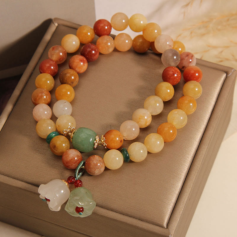 Tibet Natural Golden Silk Jade Double Layer Bell Orchid Luck Bracelet - Image 5