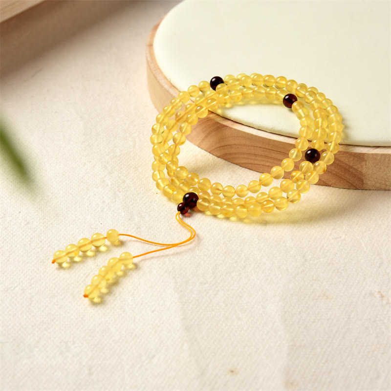 108 Mala Beads Natural Amber Clear Anxiety Bracelet - Image 6
