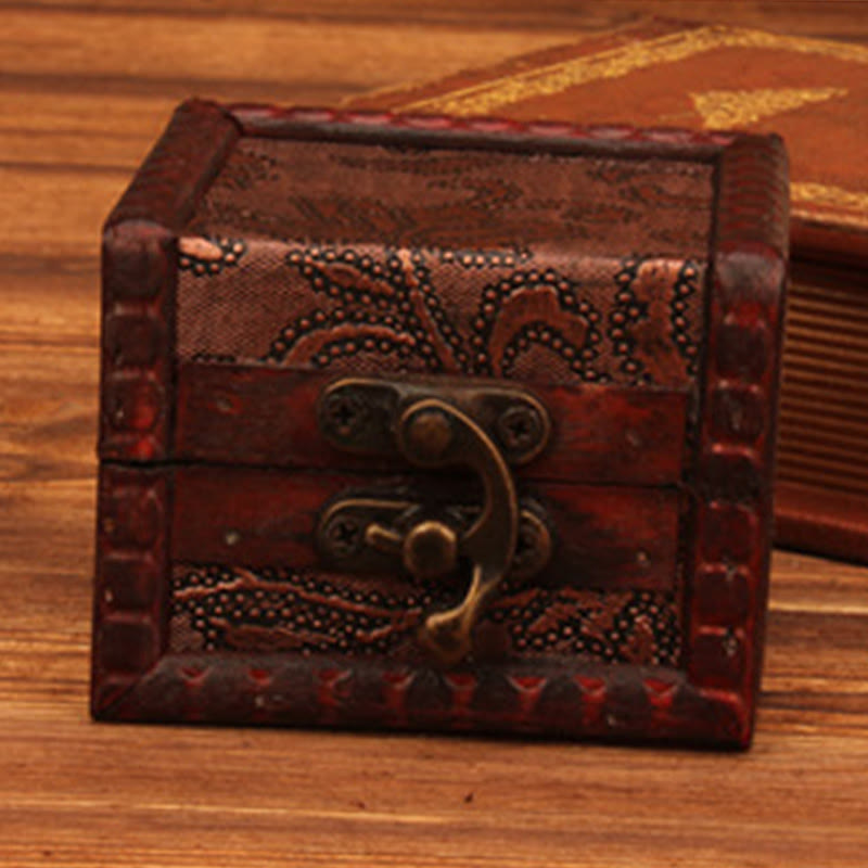 Retro Small Square Wood Jewelry Box Lotus Grass Flower Grape Copper Coin Daffodil Jewelry Storage Box - Image 9