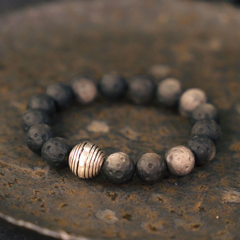 Natural Silver Sheen Obsidian Lunar Meteorite Protection Bracelet