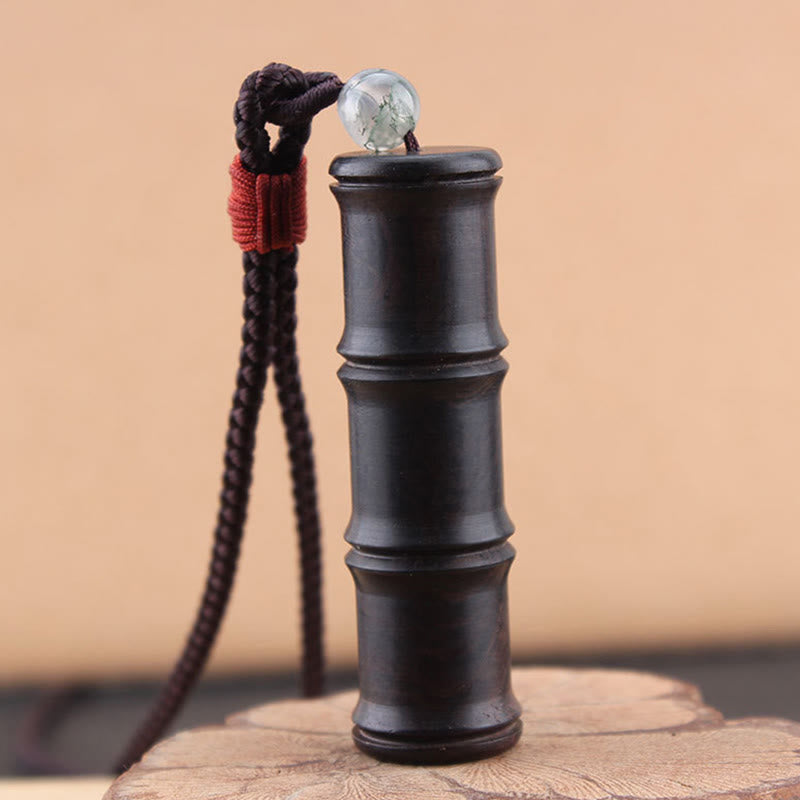 Ebony Wood Bamboo Pattern Ghau Prayer Box Peace Necklace Pendant - Image 3