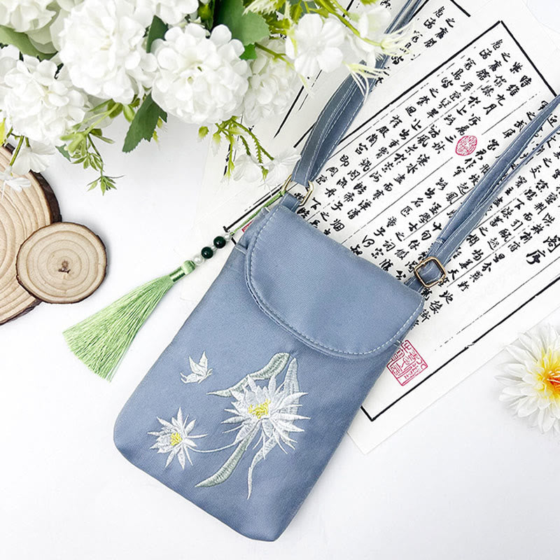 Small Embroidered Flowers Crossbody Bag Shoulder Bag Double Layer Cellphone Bag - Image 35