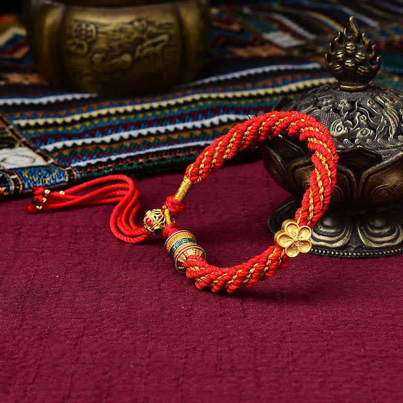 Tibet Handmade Five God Of Wealth Luck Thangka Amulet Prayer Wheel Flower Charm Weave String Bracelet - Image 13