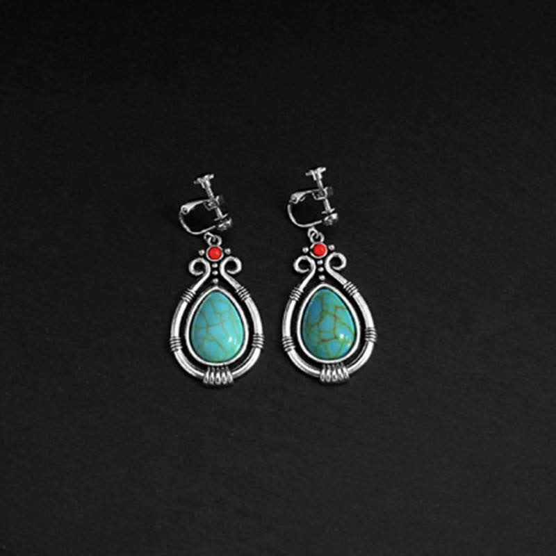 Tibet Vintage Turquoise Waterdrop Strength Drop Dangle Earrings Clips - Image 13