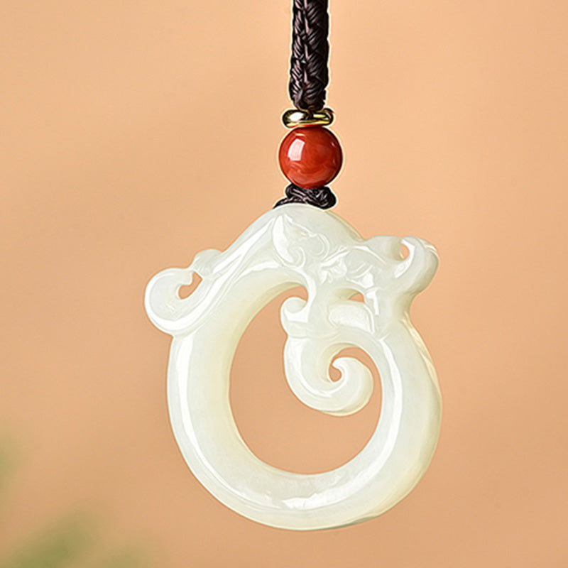 White Jade Cyan Jade Dragon Protection Necklace String Pendant - Image 8