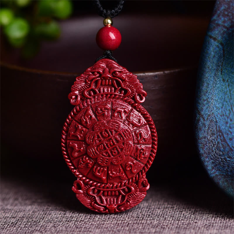 Laughing Buddha Yin Yang Chinese Zodiac Gourd Natural Cinnabar Blessing Necklace Pendant - Image 15