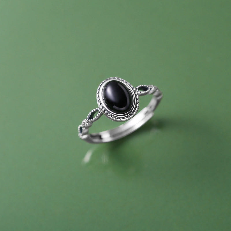 925 Sterling Silver Black Onyx Fortune Ring