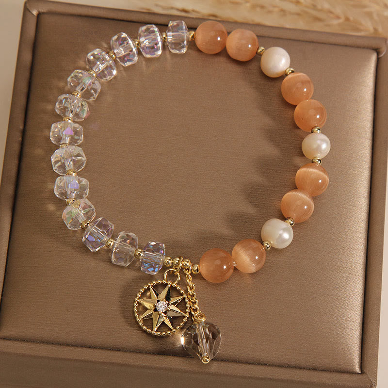 Orange Cat's Eye White Crystal Star Support Bracelet - Image 3