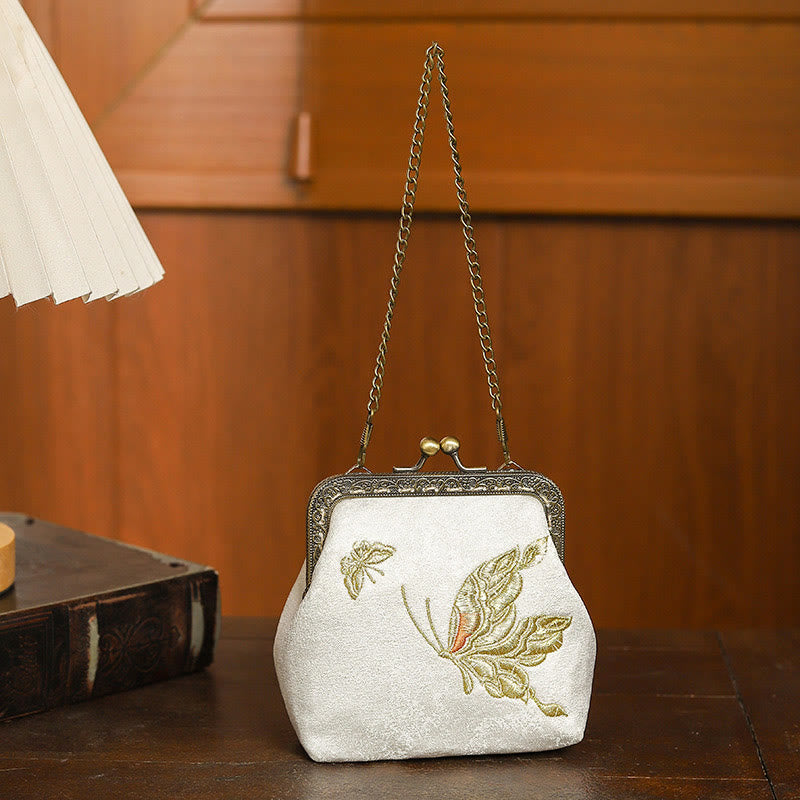 Orchids Oriental Cherry Butterfly Embroidery Metal Handle Handbag - Image 9