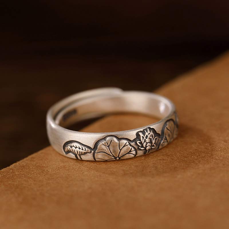 999 Sterling Silver Lotus Peony Flower Enlightenment Ring - Image 5