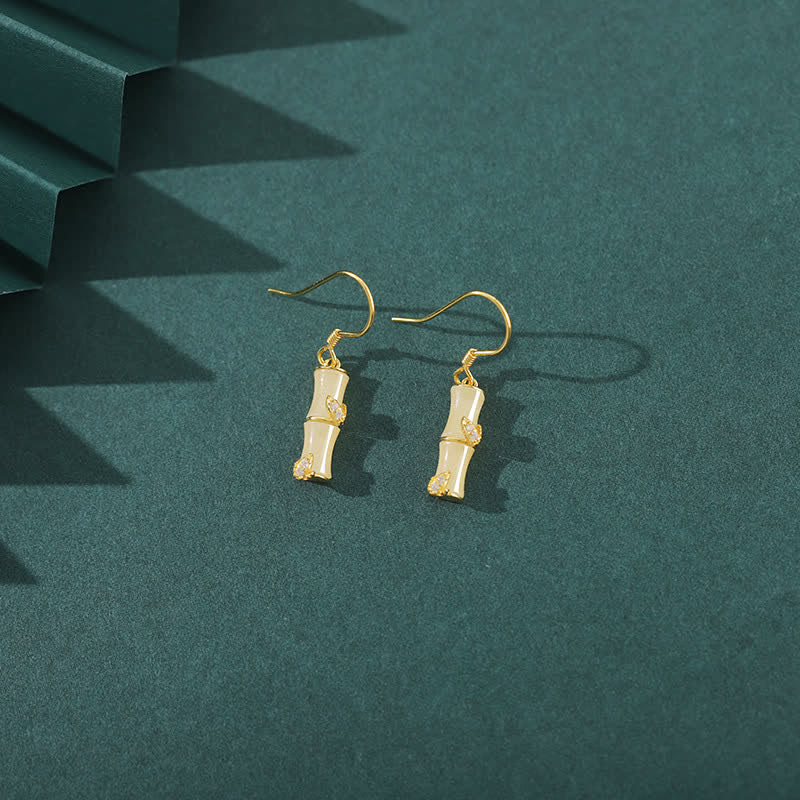 925 Sterling Silver Hetian Jade Chrysoberyl Cat Eye Red Agate Bamboo Luck Drop Earrings - Image 3