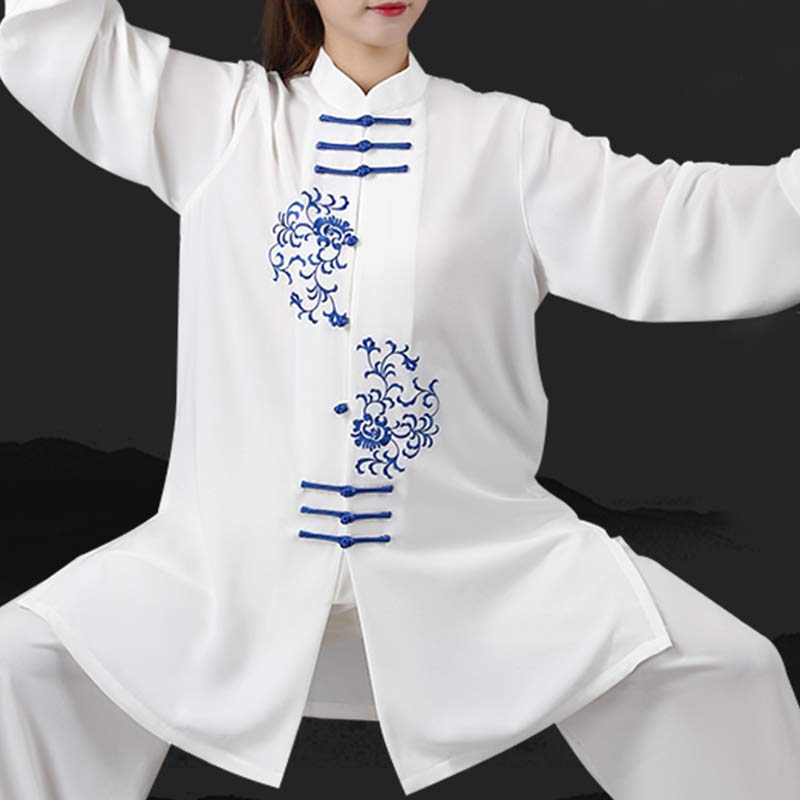 Flower Embroidery Meditation Prayer Spiritual Zen Tai Chi Qigong Practice Unisex Clothing Set - Image 13