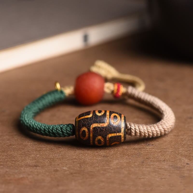 Handmade Tibetan Nine-Eye Dzi Bead Wealth Rope Bracelet
