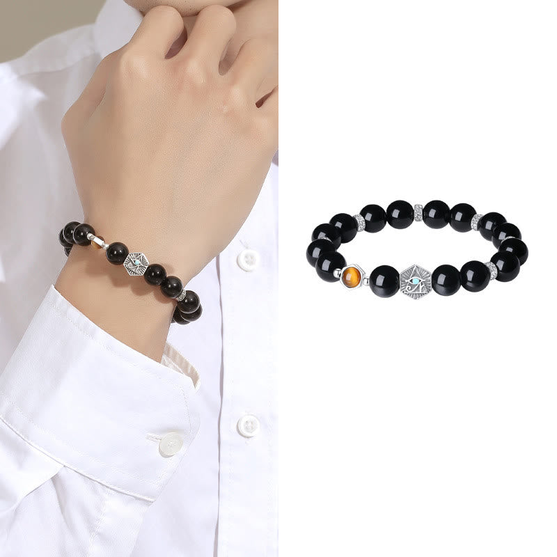 925 Sterling Silver Black Obsidian Tiger Eye Eye of Providence Purification Bracelet - Image 10
