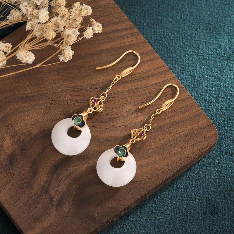 FengShui White Jade Blessing Drop Earrings - Image 12