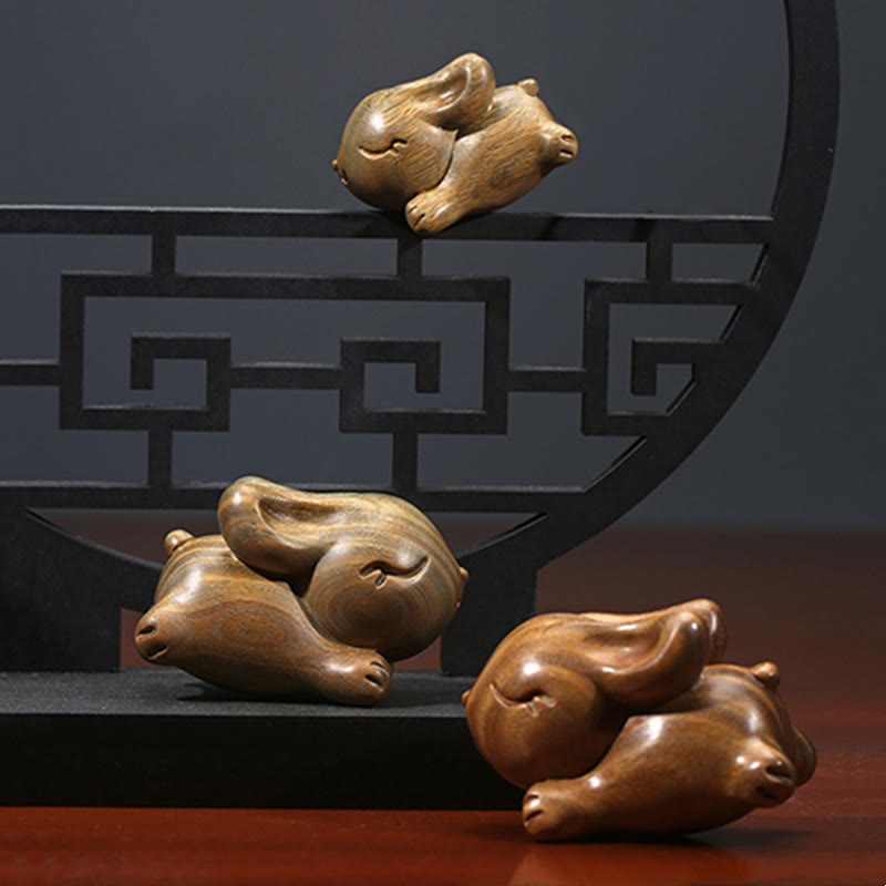 Green Sandalwood Small Mini Cute Rabbit Bunny Peace Decorations - Image 15