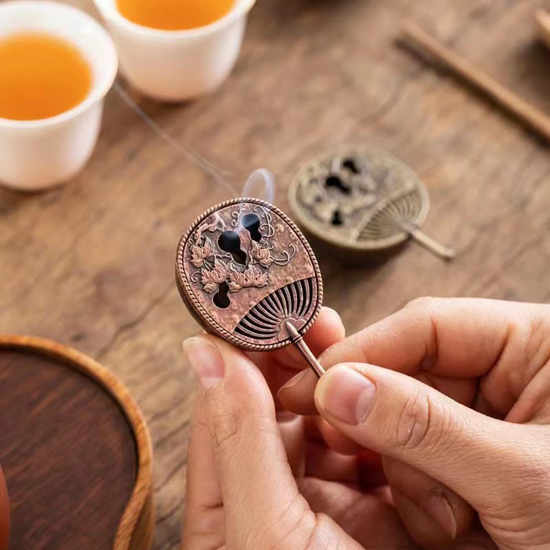 Small Mini Gourd Fan Pipa Copper Alloy Incense Burner Decoration With Incense - Image 4