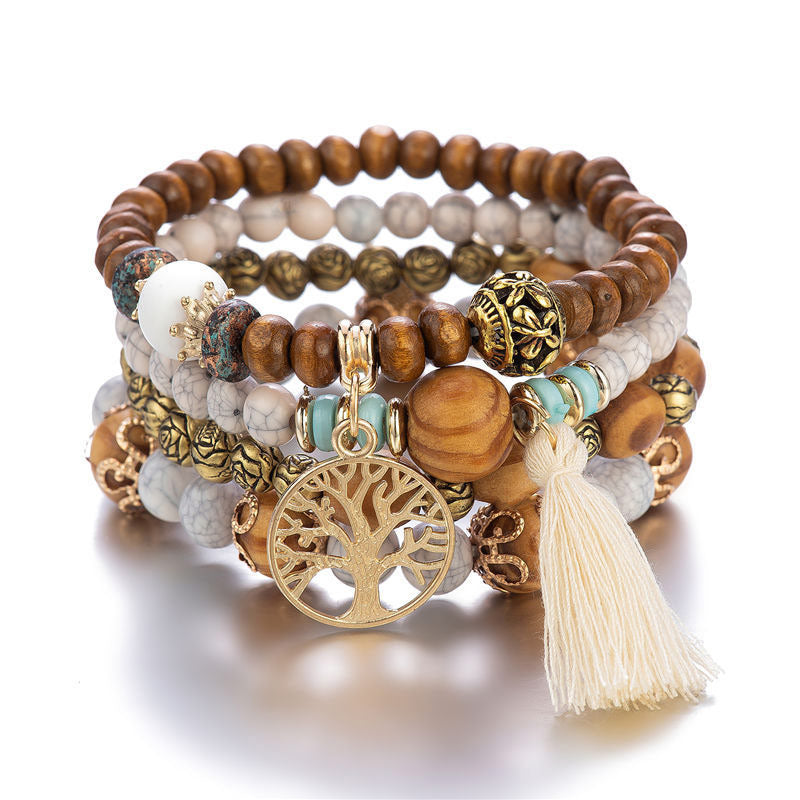 Wenge Wood Layered Tree Tassel Healing Bracelet - Image 4