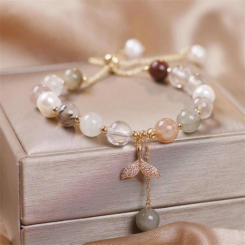 Strawberry Quartz Rutilated Quartz Fishtail Charm Healing Bracelet - Image 6