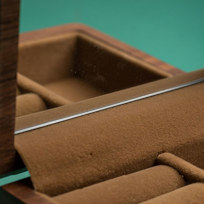 Vintage Handmade Black Walnut Wood Jewelry Storage Box With Mirror - Image 9