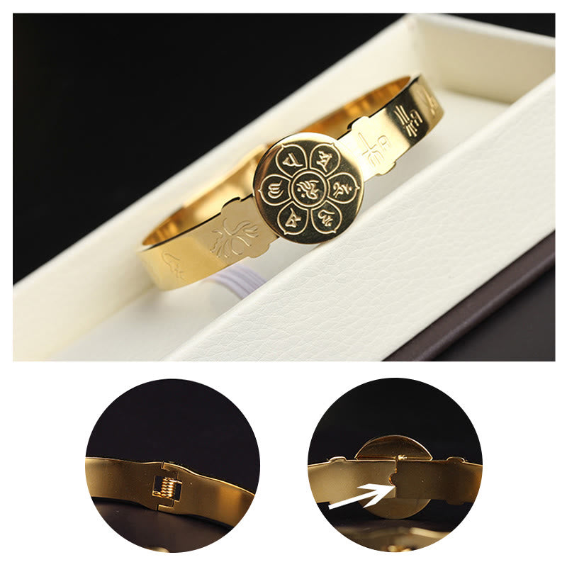 Yin Yang Lotus Om Mani Padme Hum Mantra Titanium Steel Harmony Bracelet Bangle - Image 19