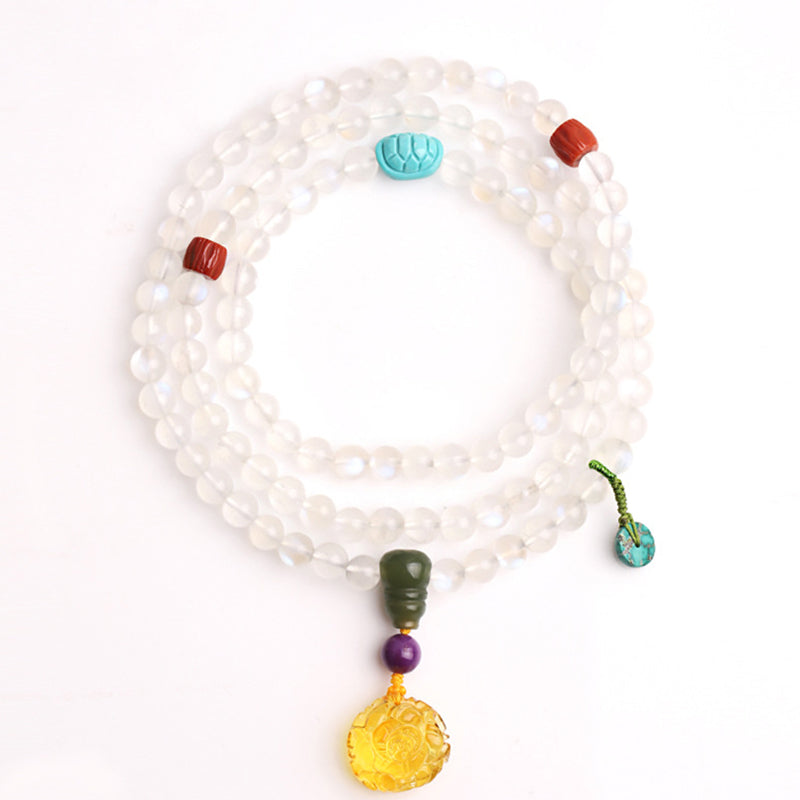 108 Mala Beads Moonstone Amber Lotus Turquoise Crystal Healing Bracelet - Image 9