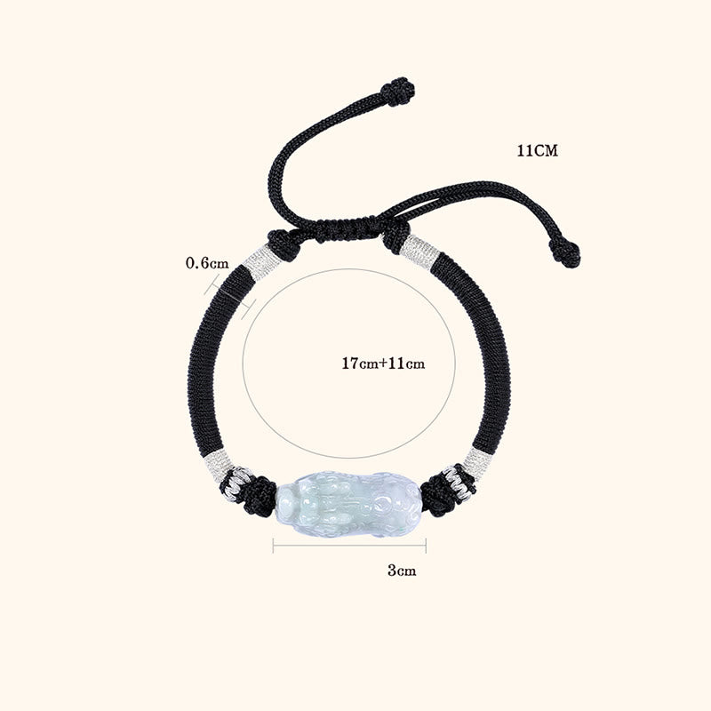 Handmade Natural Jade PiXiu Luck Prosperity Braided String Bracelet - Image 13