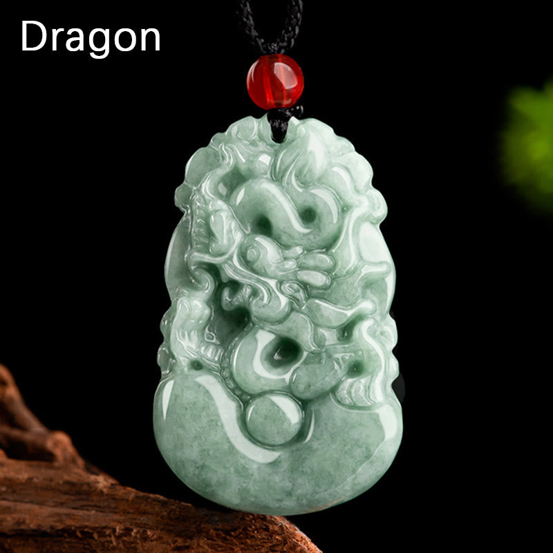 Natural Green Jade 12 Chinese Zodiac Luck Prosperity Necklace Pendant