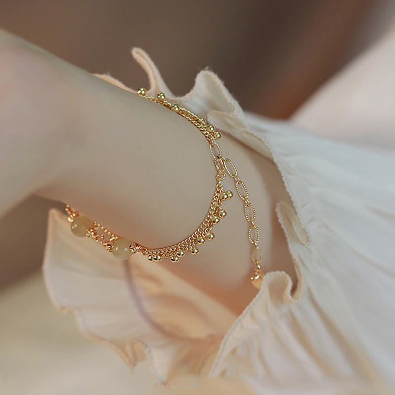 14K Gold Plated 2 Layers Hetian Jade Bead Luck Prosperity Bracelet - Image 5