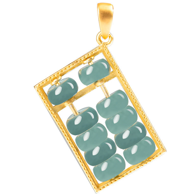 925 Sterling Silver Natural Jade Abacus Pattern Abundance Necklace Pendant - Image 8