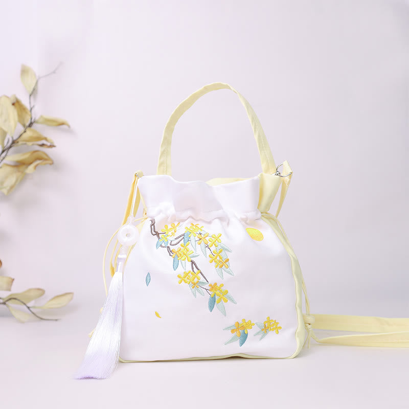 Embroidered Osmanthus Peony Grape Cat Cotton Linen Tote Crossbody Bag Shoulder Bag Handbag