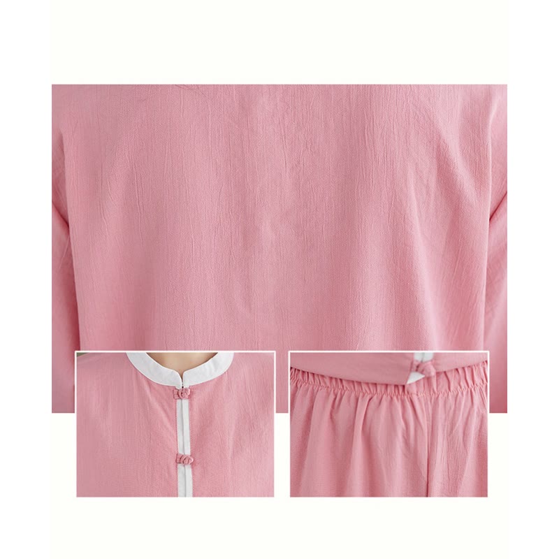 2Pcs Vintage Long Sleeve Shirt Top Pants Meditation Zen Tai Chi Cotton Linen Clothing Women's Set - Image 8
