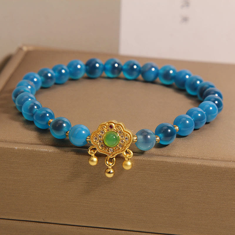 Blue Candy Agate Chinese Lock Charm Healing Bracelet - Image 5