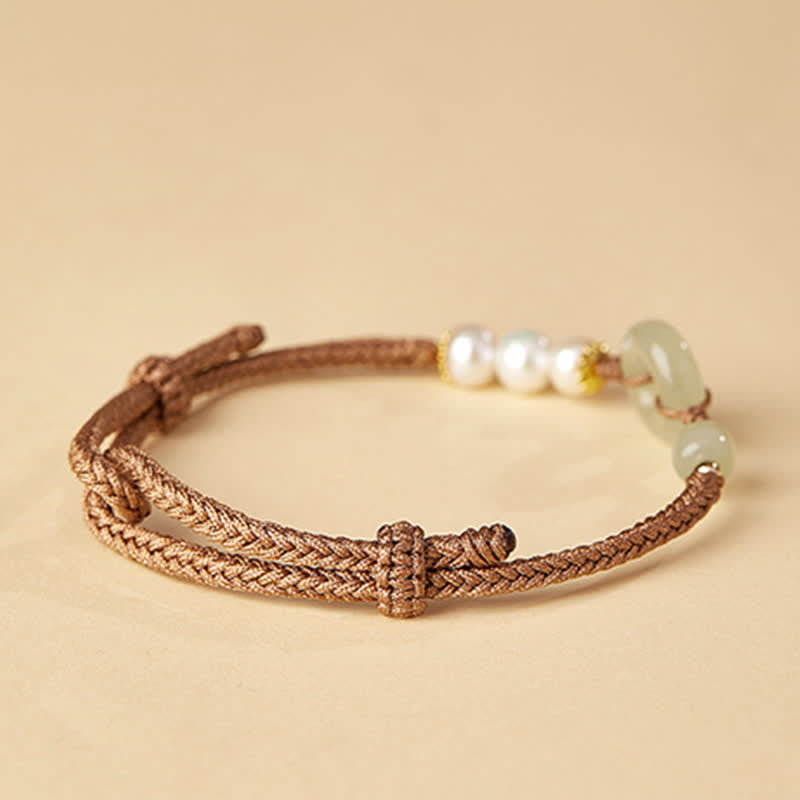 Natural Hetian Jade Pearl Peace Buckle Luck Bracelet - Image 7