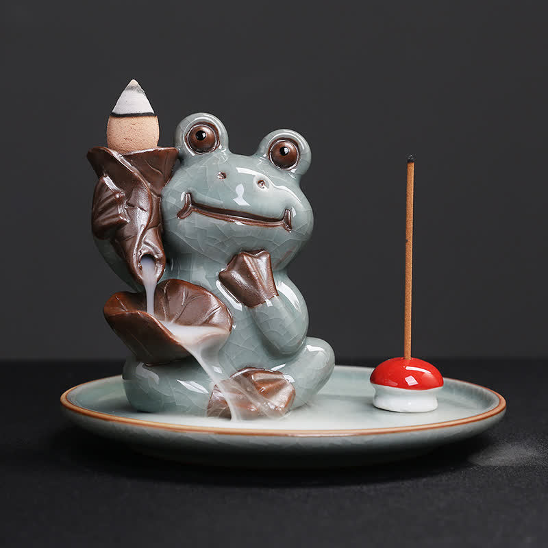 Meditation Frog Ceramic Lotus Healing Incense Burner - Image 9
