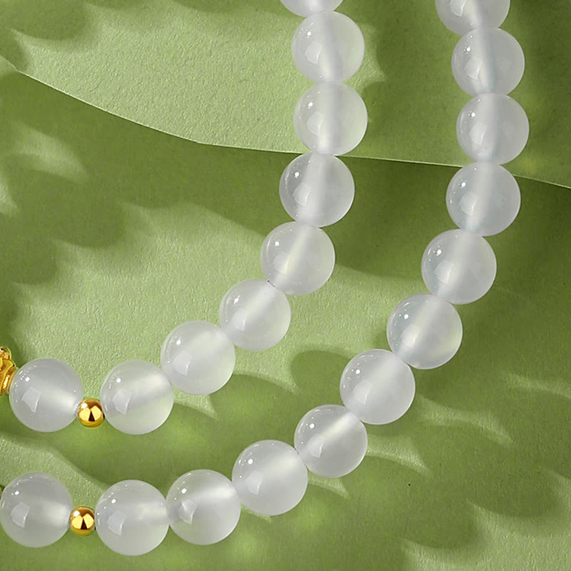 925 Sterling Silver Natural White Agate Cinnabar Double Wrap Protection Bracelet - Image 5