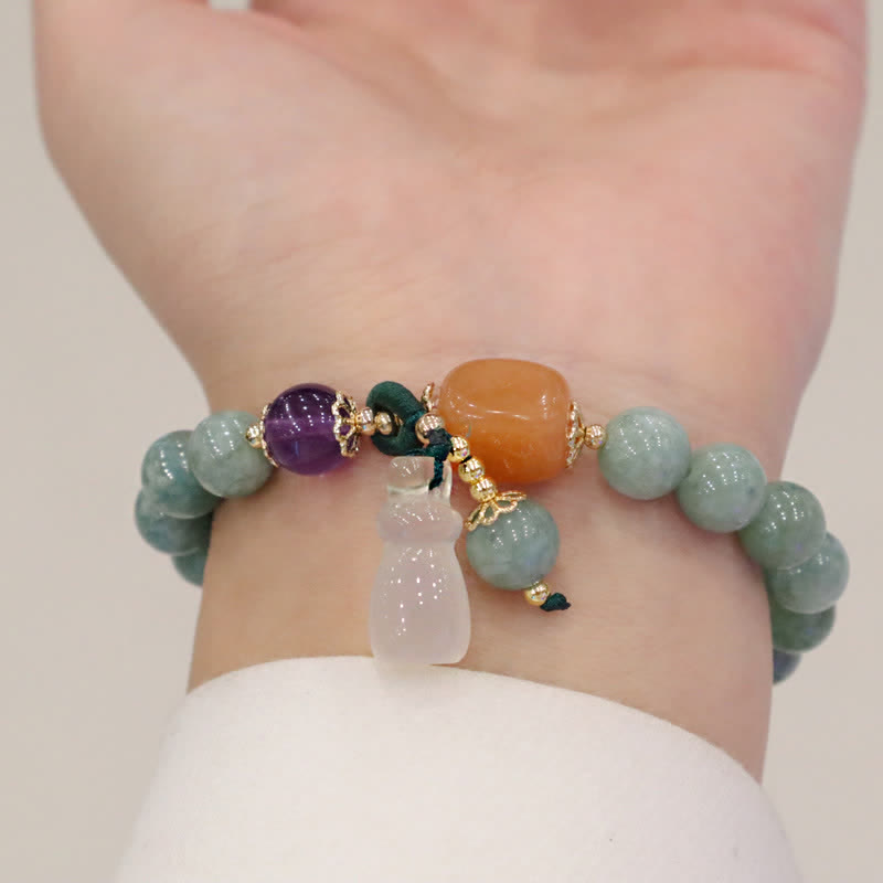 Cyan Jade Lotus Pumpkin Wish Peace Buckle Amethyst Crystal Healing Bracelet - Image 9