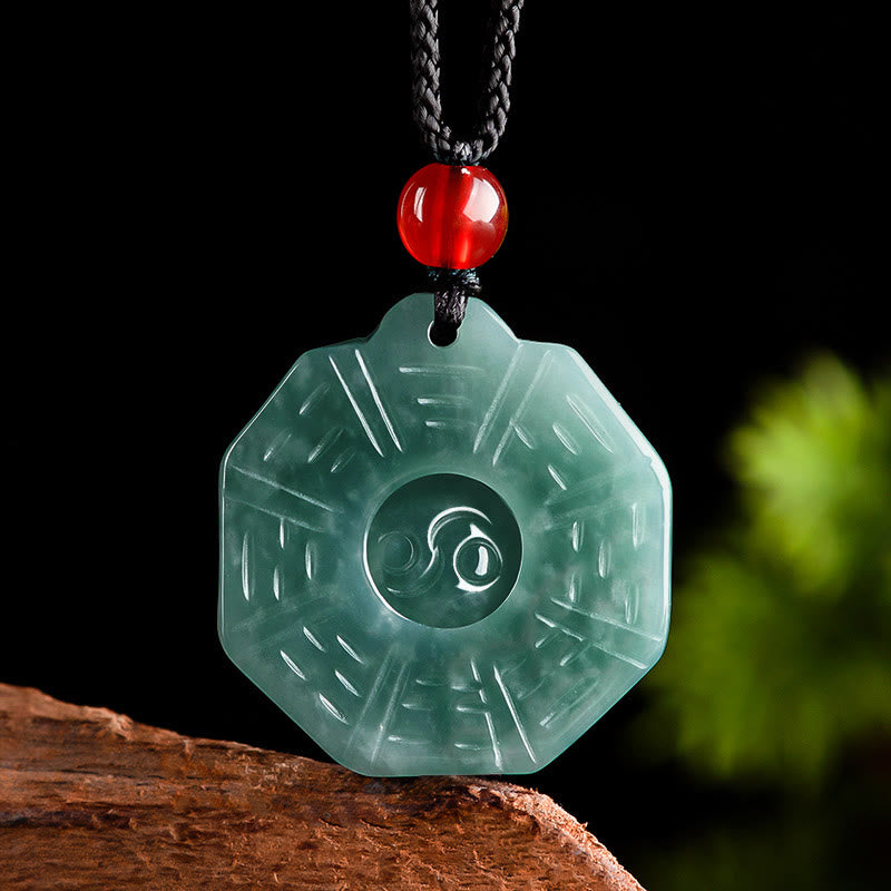 Natural Jade FengShui Bagua Yin Yang Prosperity Necklace Pendant
