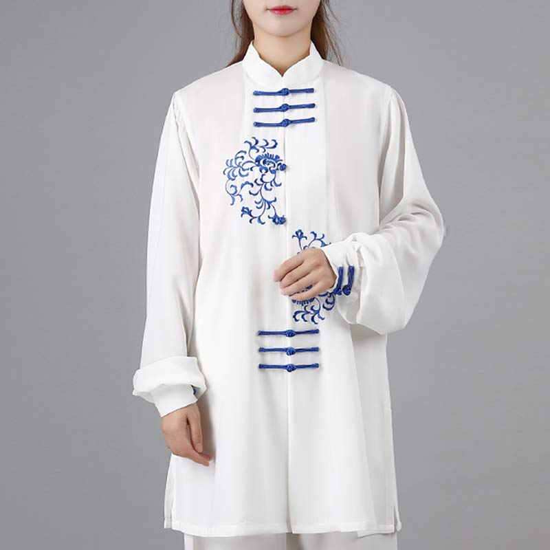 Flower Embroidery Meditation Prayer Spiritual Zen Tai Chi Qigong Practice Unisex Clothing Set - Image 4
