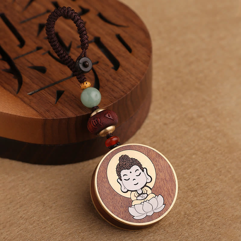 Ebony Wood Rosewood Buddha Avalokitesvara Om Mani Padme Hum Balance Car Key Chain Decoration - Image 12