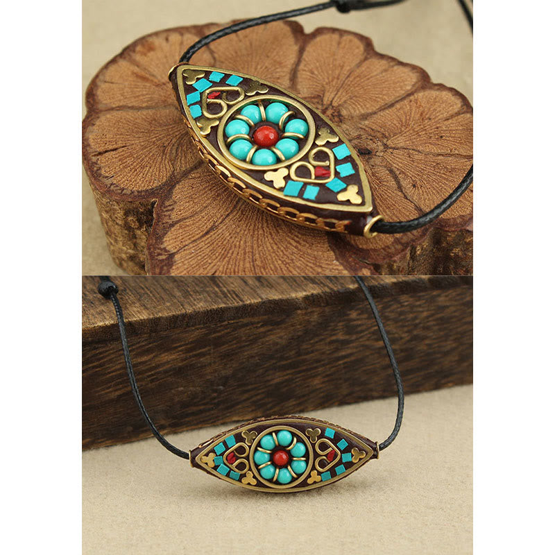 Tibet Turquoise Bead Marquise Pattern Protection Strength Necklace Pendant - Image 10