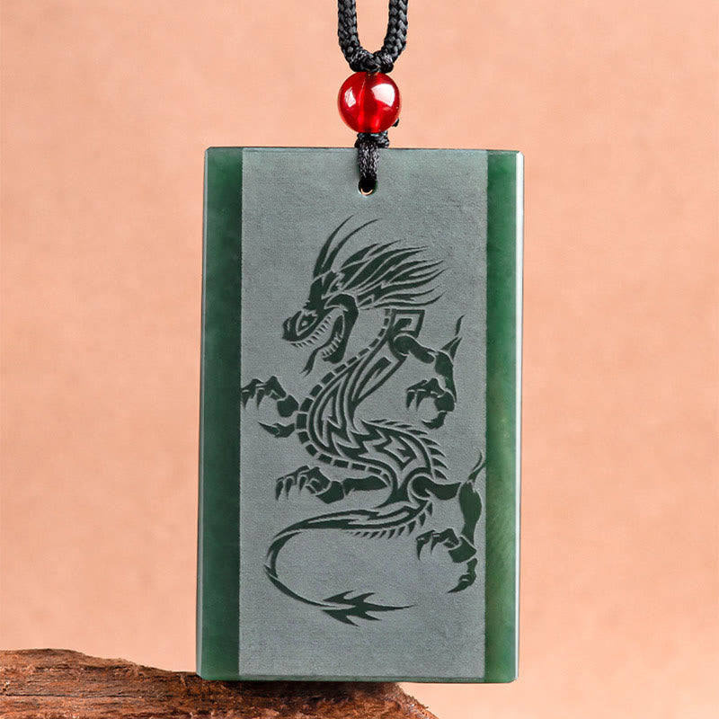 Hetian Cyan Jade Dragon Engraved Success Necklace Pendant - Image 5