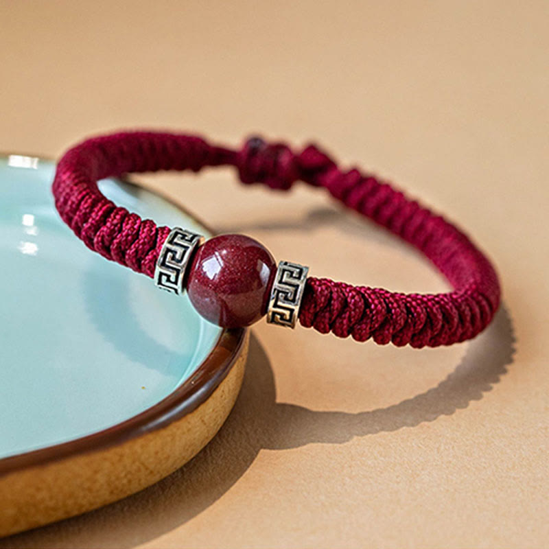 925 Sterling Silver Natural Cinnabar Bead Calm Handmade Braided String Bracelet - Image 4