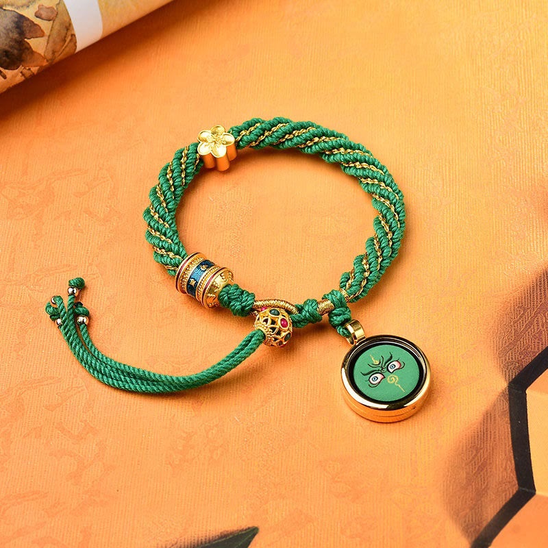 Tibet Handmade Five God Of Wealth Luck Thangka Amulet Prayer Wheel Flower Charm Weave String Bracelet - Image 15