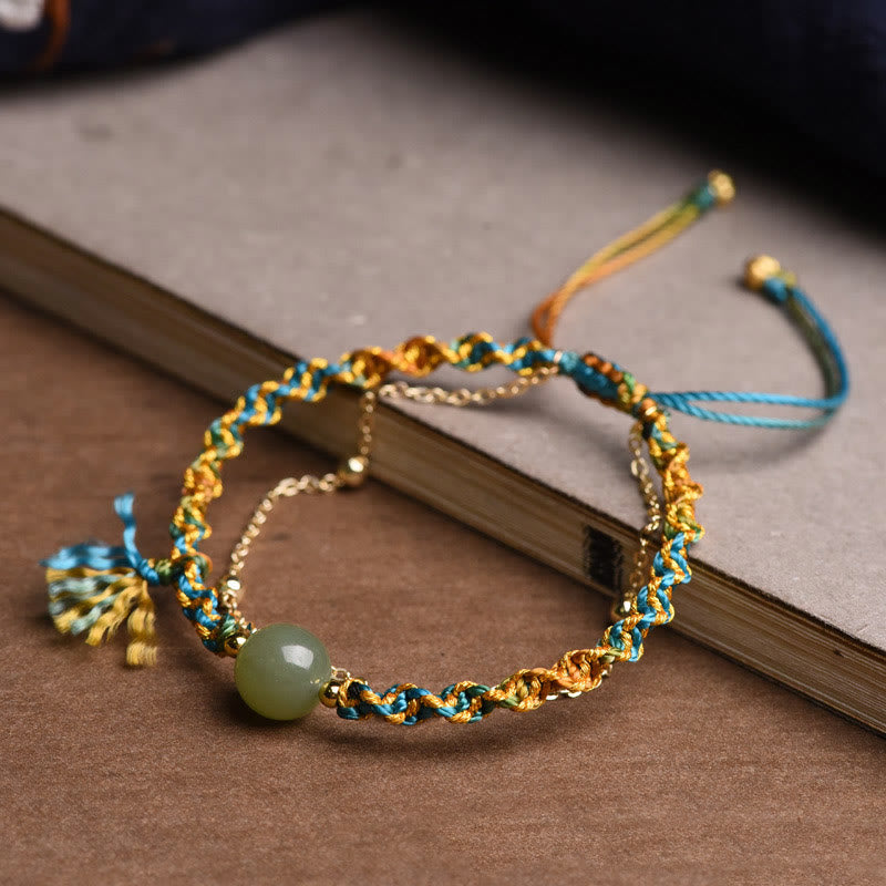 Handmade Colorful Rope Luck Jade Bead Abundance Double Layer Bracelet - Image 5