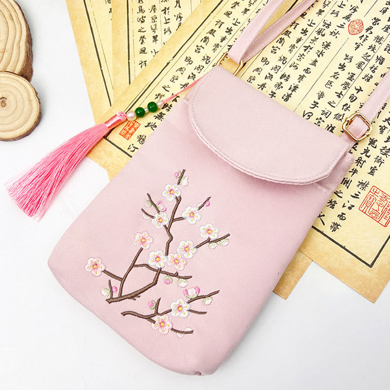 Small Embroidered Flowers Crossbody Bag Shoulder Bag Double Layer Cellphone Bag - Image 27