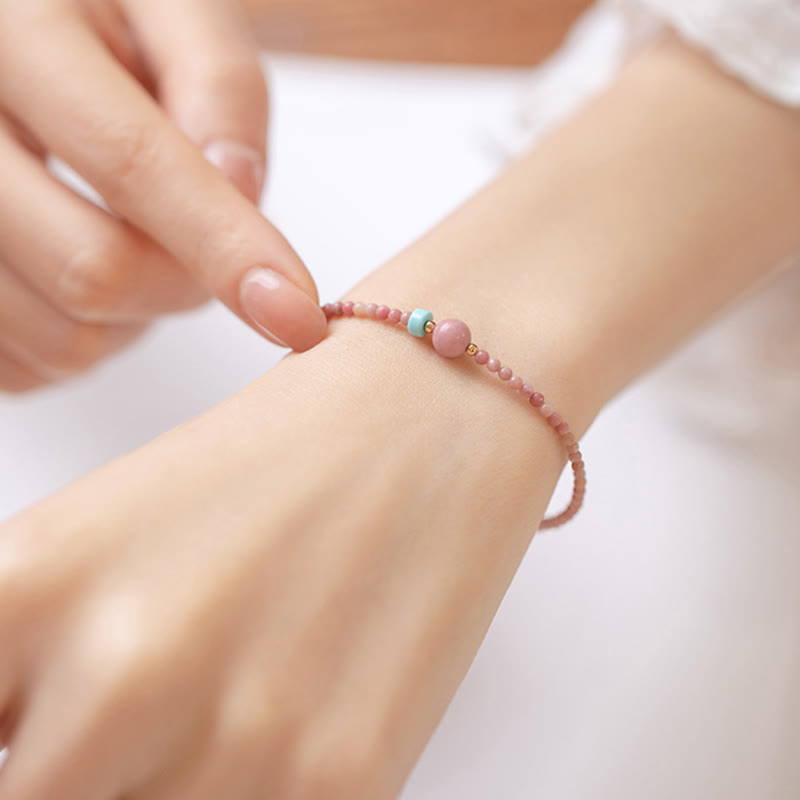 14K Gold Plated Natural Rhodonite Loving Energy Chain Bracelet - Image 4